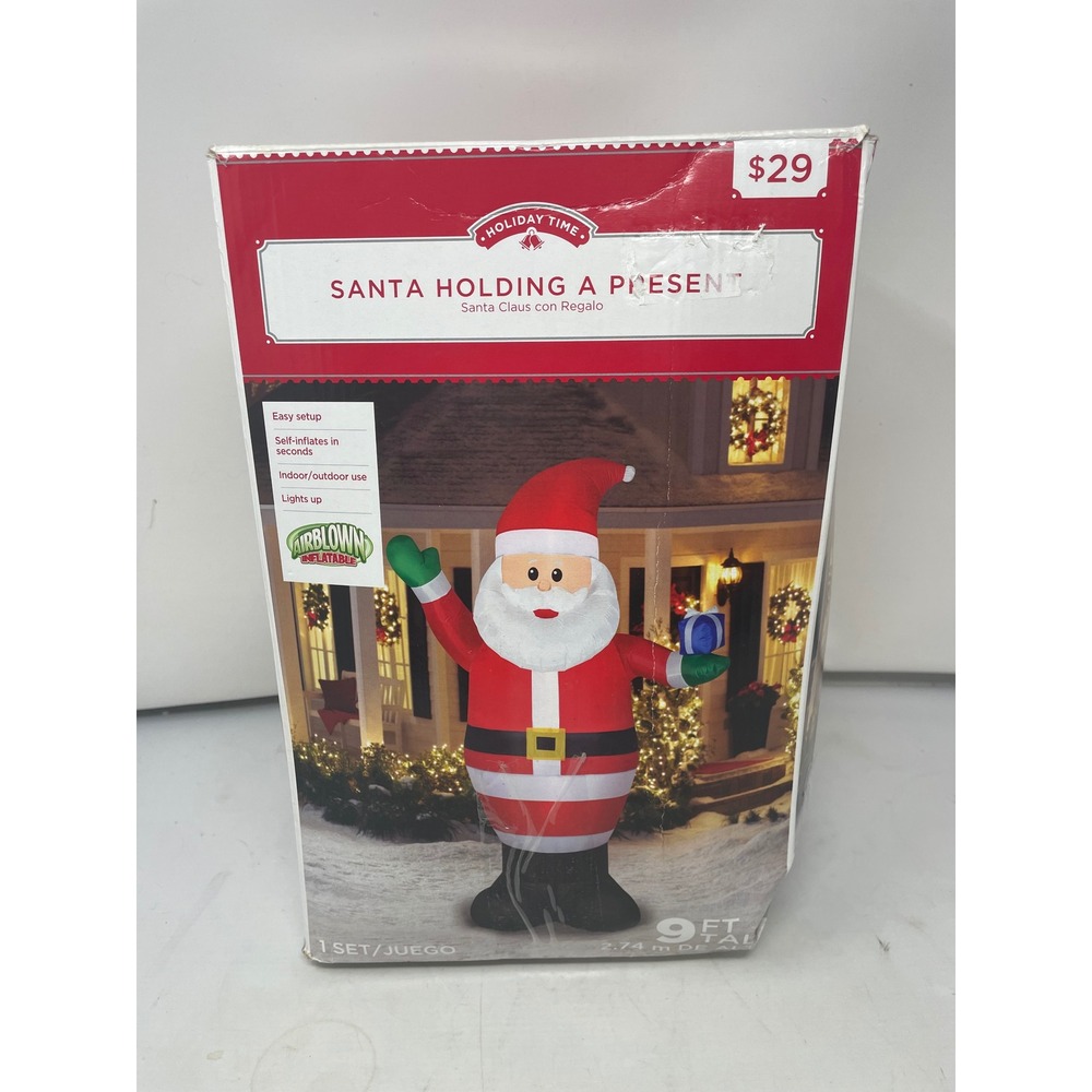 Holiday Time 9 FT‎ Santa Holding Present Airblown Inflatable Christmas Decor